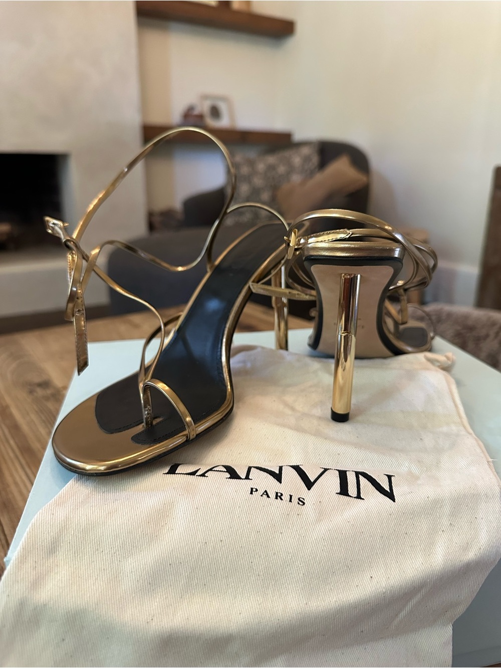 Lanvin Metallic Gold Strappy High Heel Sandals
